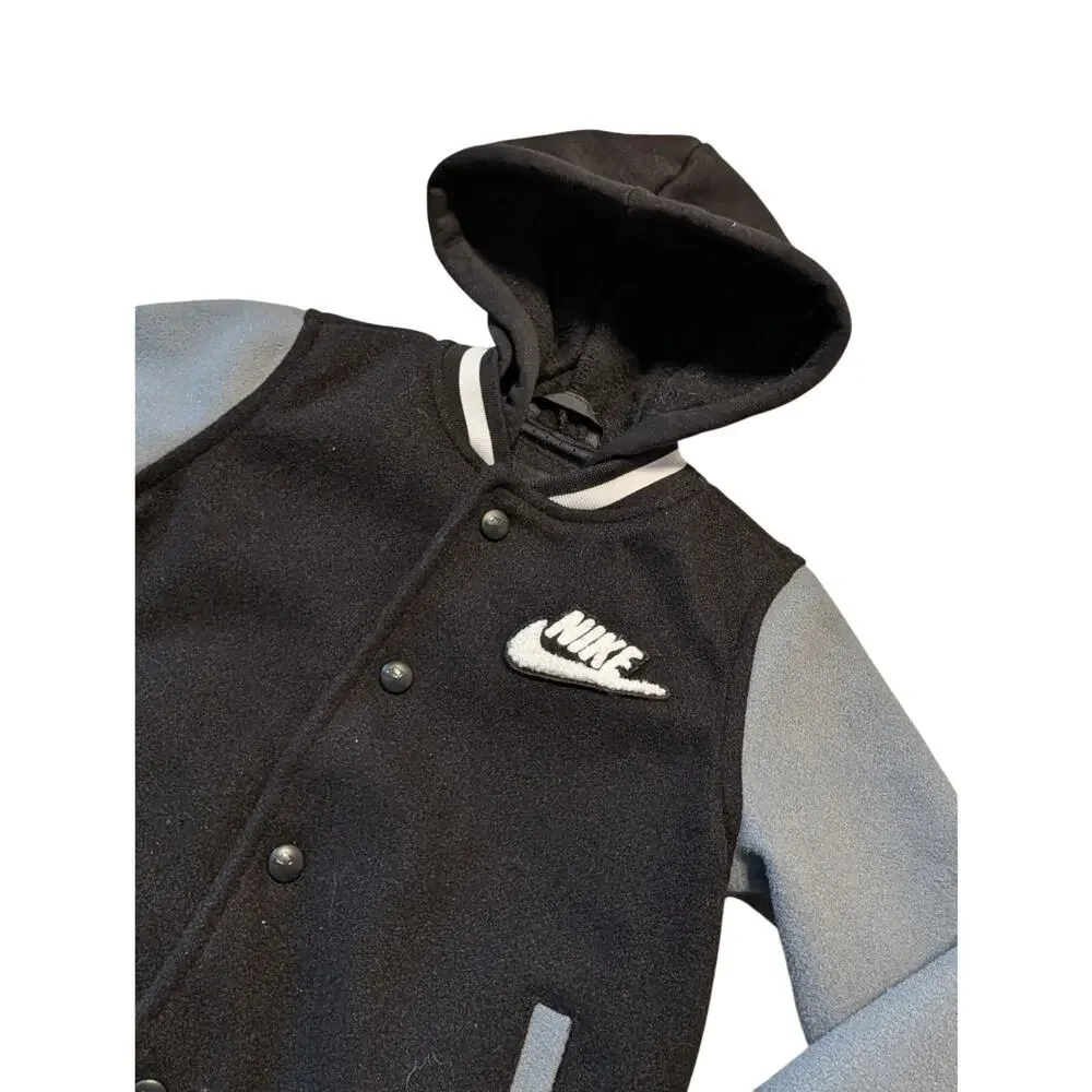 Nike Boys 4T Black Gray Color Block Hooded Varsity Jacket Futura Swoosh Coat